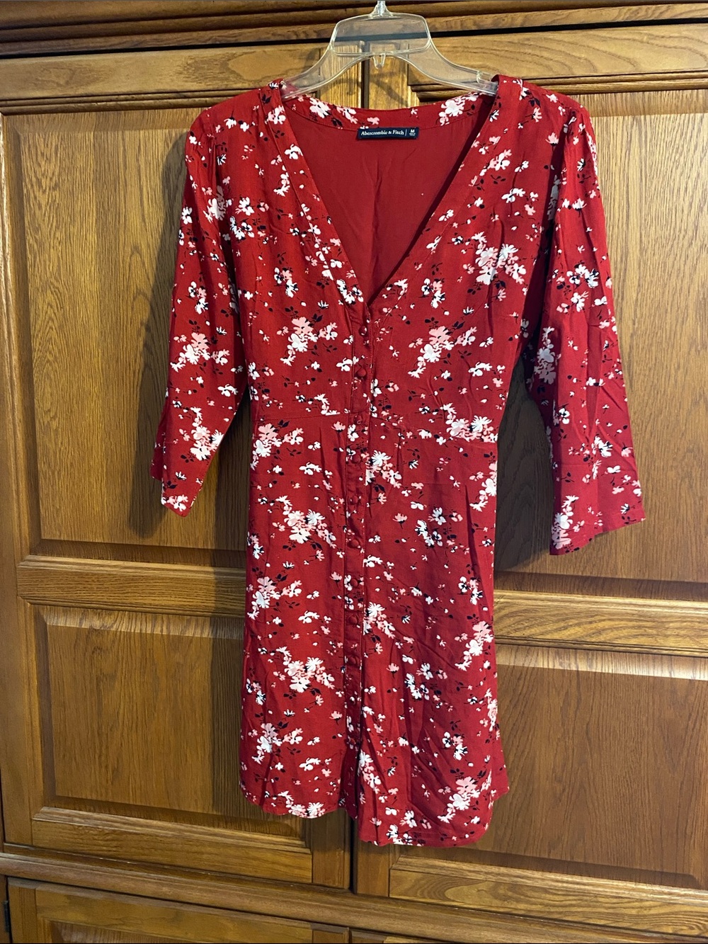 Abercrombie & Fitch Red Floral Button-Front Mini Dress
